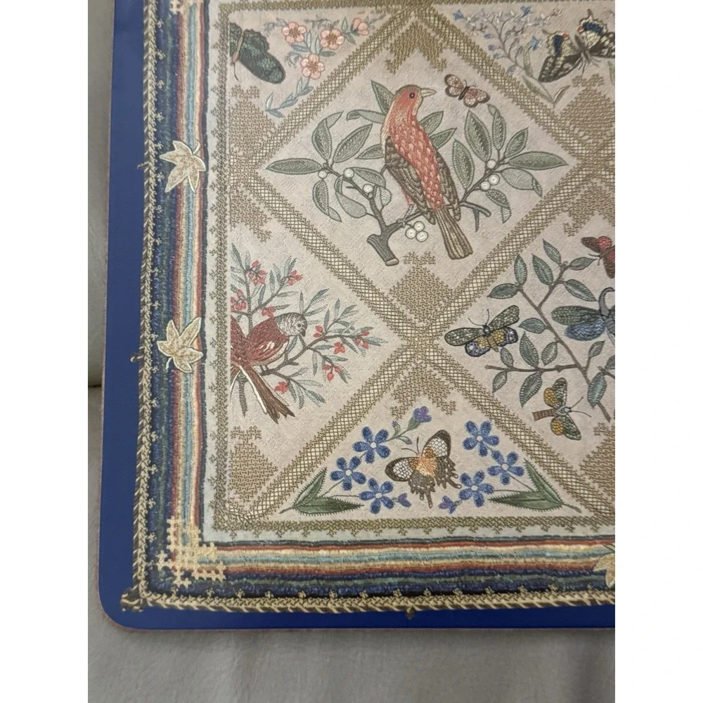 Pimpernel Rare Embroidery Pattern Cork Back Placemats Set Of‎ 6 In Box 9x12